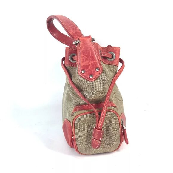 PRADA Bucket type Logo drawstring bag Shoulder Bag Leather/Canvas Beige/Red - Picture 4 of 16